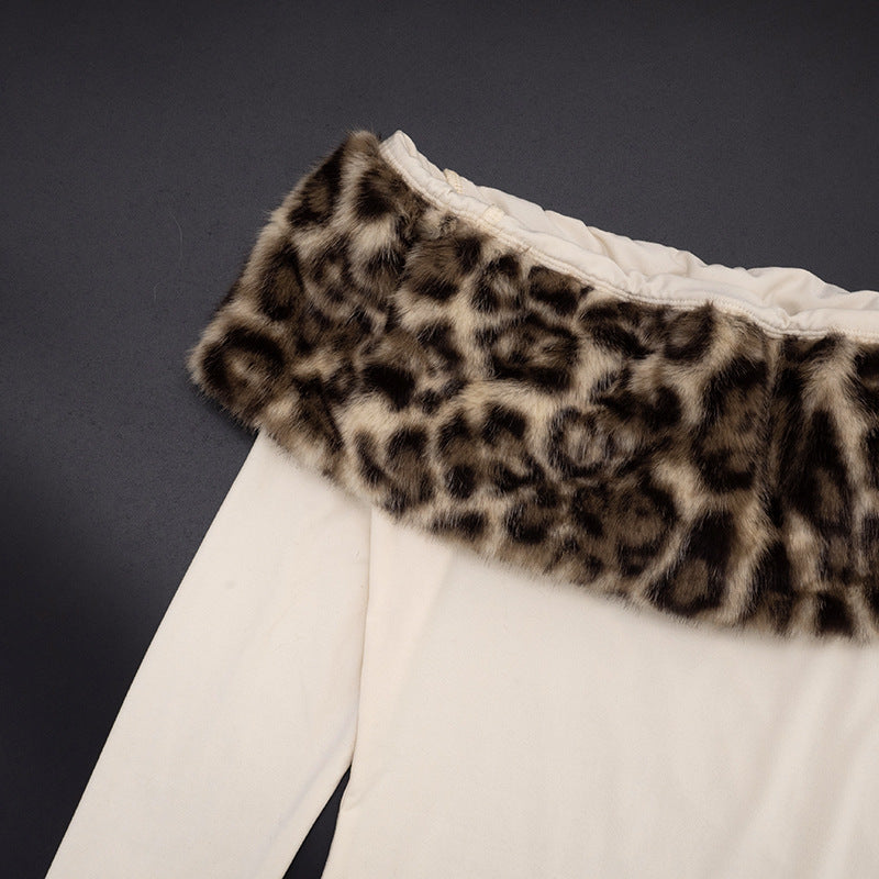 MB1087 Women's Off Shoulder Leopard Long Sleeve Top