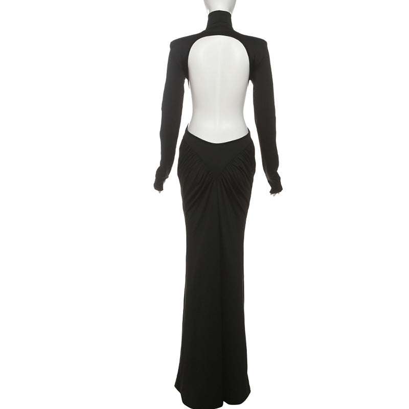 MB1132 High Neck Cutout Back Maxi Dress