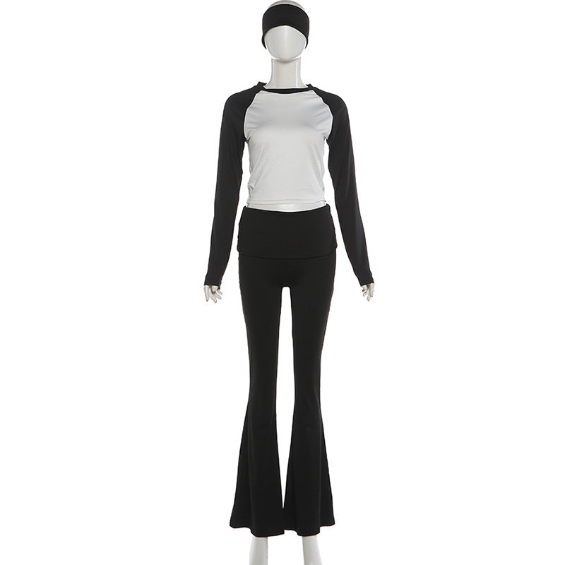 MB1820 Color Block Top & Flare Pants 2 Piece Set with Headband