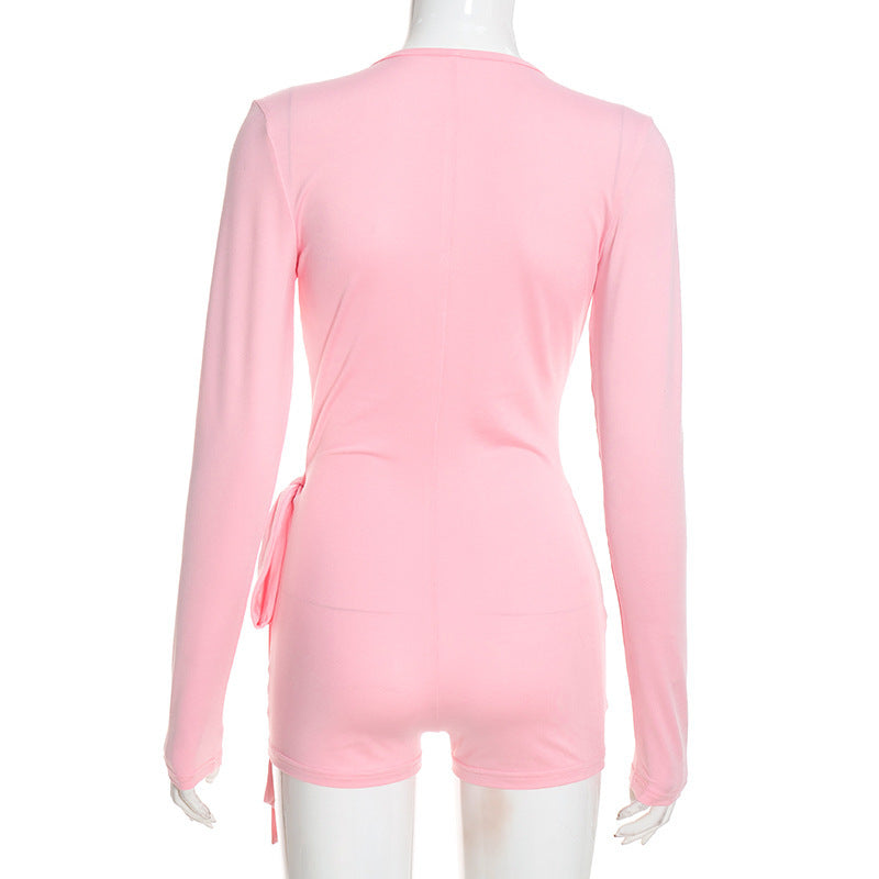 MB10198 Women Wrap V‑Neck Long‑Sleeve Romper