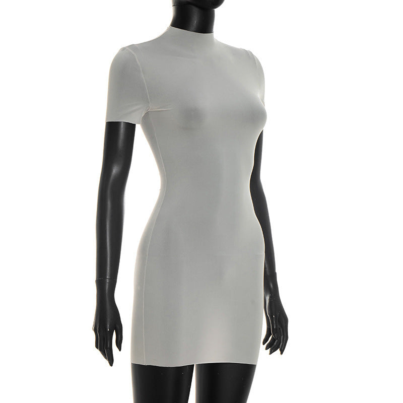 MB1464 Sheer Mesh Mock‑Neck Short‑Sleeve Bodycon Mini Dress
