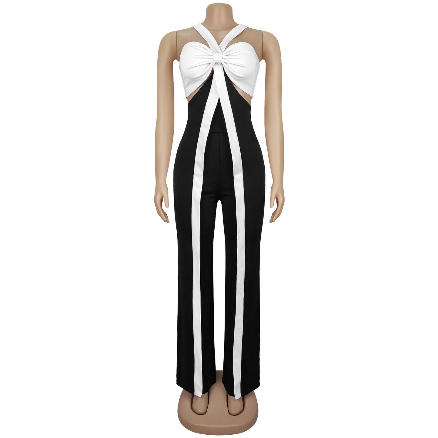 MB1604 Color Block Wide Leg Jumpsuit - High Waist Party Romper