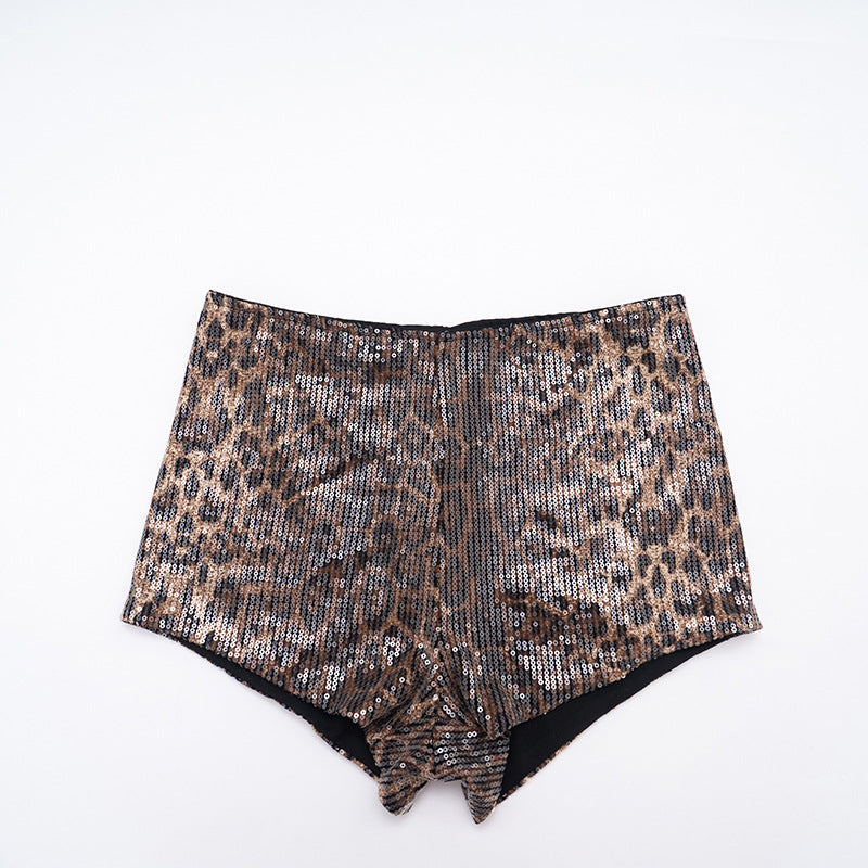 MB10123 Leopard Sequin Two Piece Set - Long Sleeve Blazer & High Waist Shorts