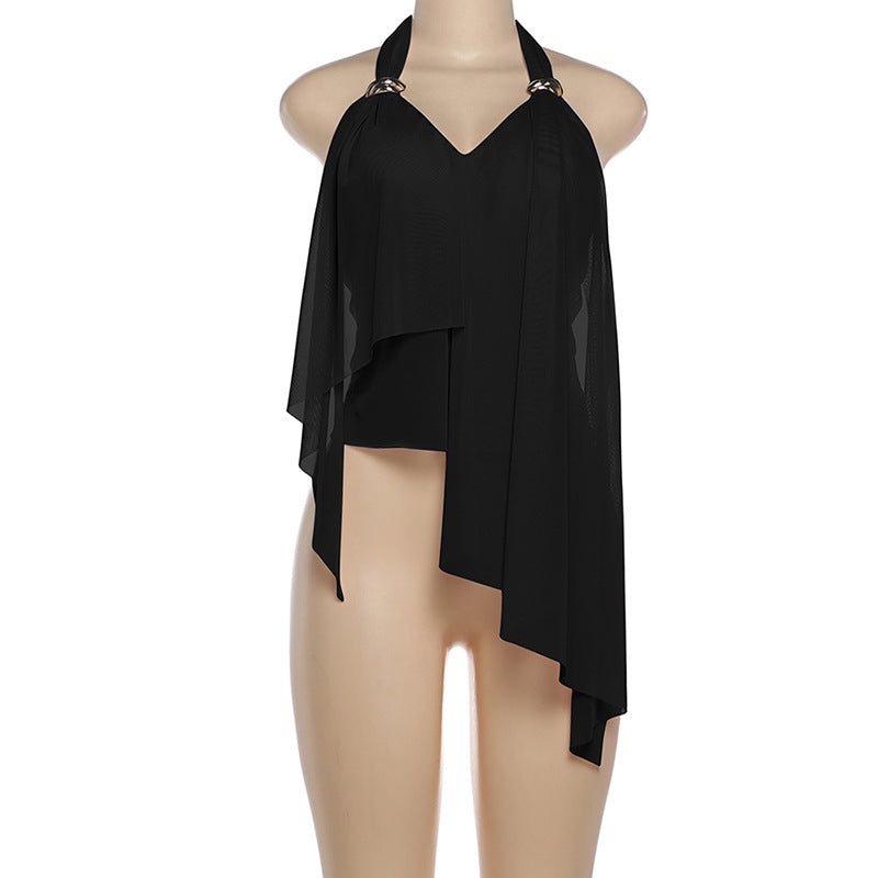 MB1522 Draped Asymmetric Halter Neck Top