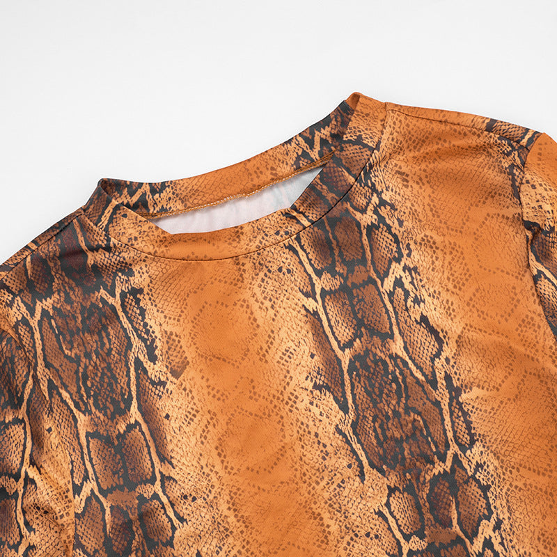 MB1431 Orange Snake Print Crop Top & Flared Bell Bottom Pants