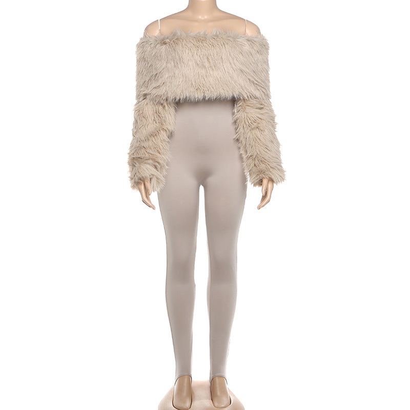 MB1145 Women’s Faux Fur Long Sleeve Jumpsuit