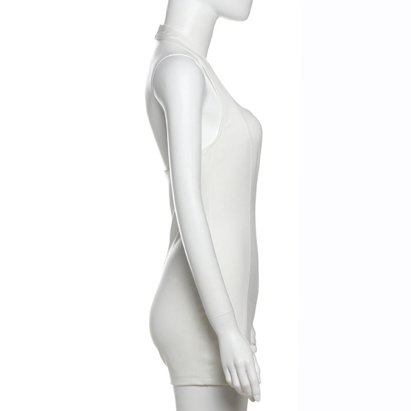 MB1101 Solid Color Halter Backlaess Jumpsuit