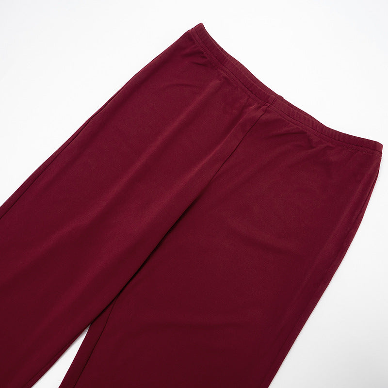 MB1066 Women's Cowl Neck Top &  Wide Leg Pants Two-Piece Set