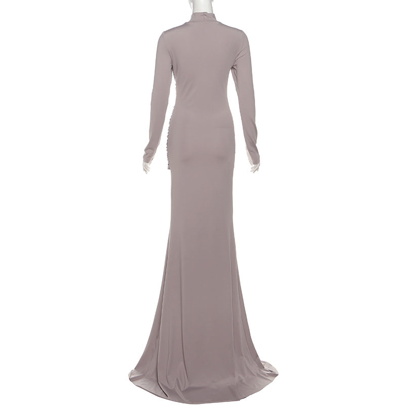 MB1127 Turtleneck Long Sleeve Ruched Mermaid Evening Gown