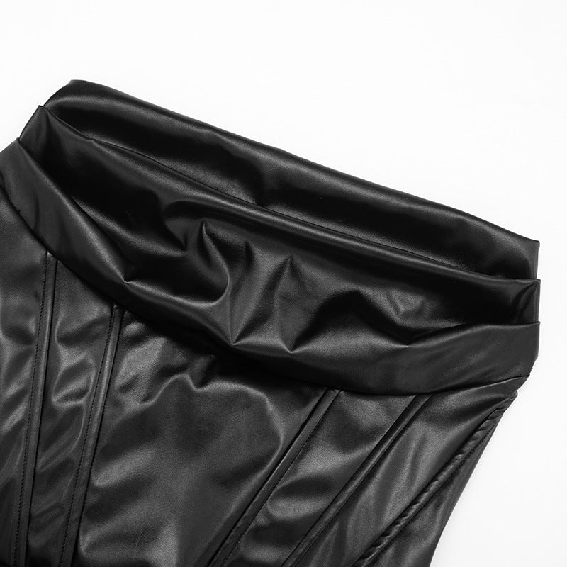 MB10116 PU Leather Ruched Corset Bustier Dress