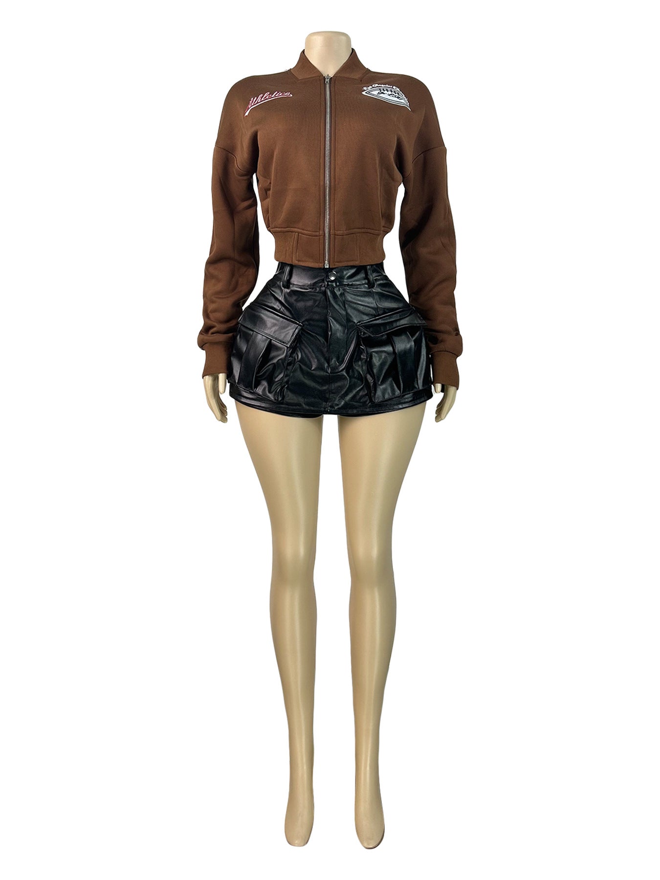 MB1706 Embroidered Cropped Baseball Jacket for Women