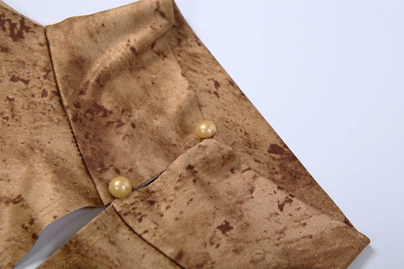 MB1510 Bronze Print Turtleneck Deep V Mini Dress