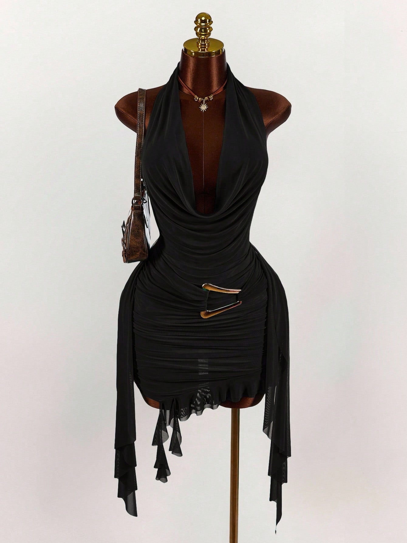 MB2003  Halter Backless Ruched Bodycon Mini Dress - Sexy Cutout Party Dress for Women 