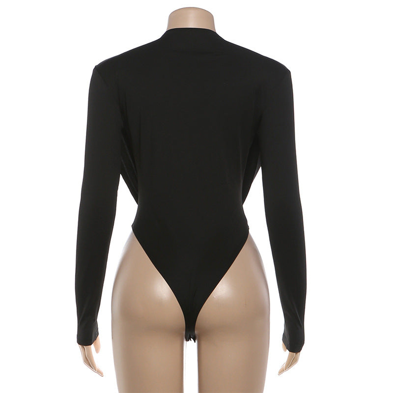MB1831 Women's Deep V Neck Long Sleeve Bodycon Bodysuit