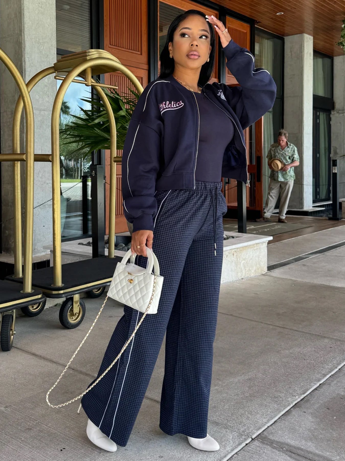 MB1706 Embroidered Cropped Baseball Jacket for Women