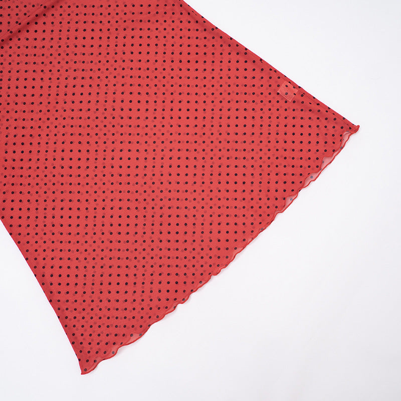 MB1417 Red Polka Dot Flared Sleeve Maxi Dress for Women