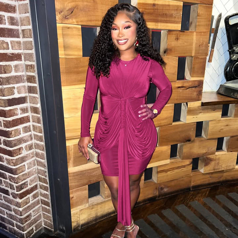 MB10138 Women’s Long Sleeve Ruched Bodycon Mini Dress