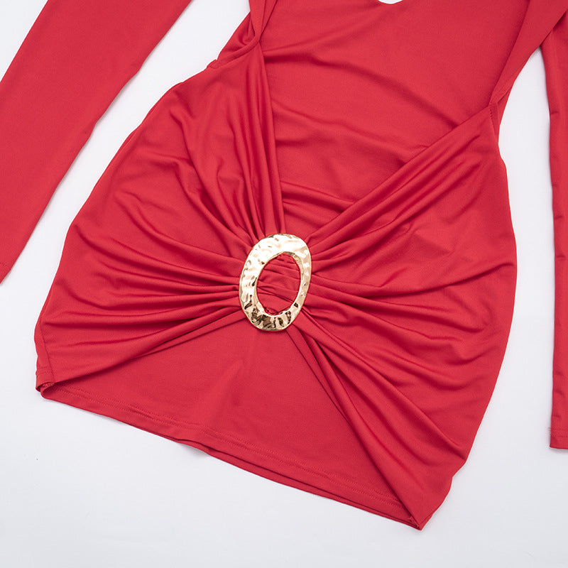 MB1448 Choker Neck Cutout Ruched Mini Dress