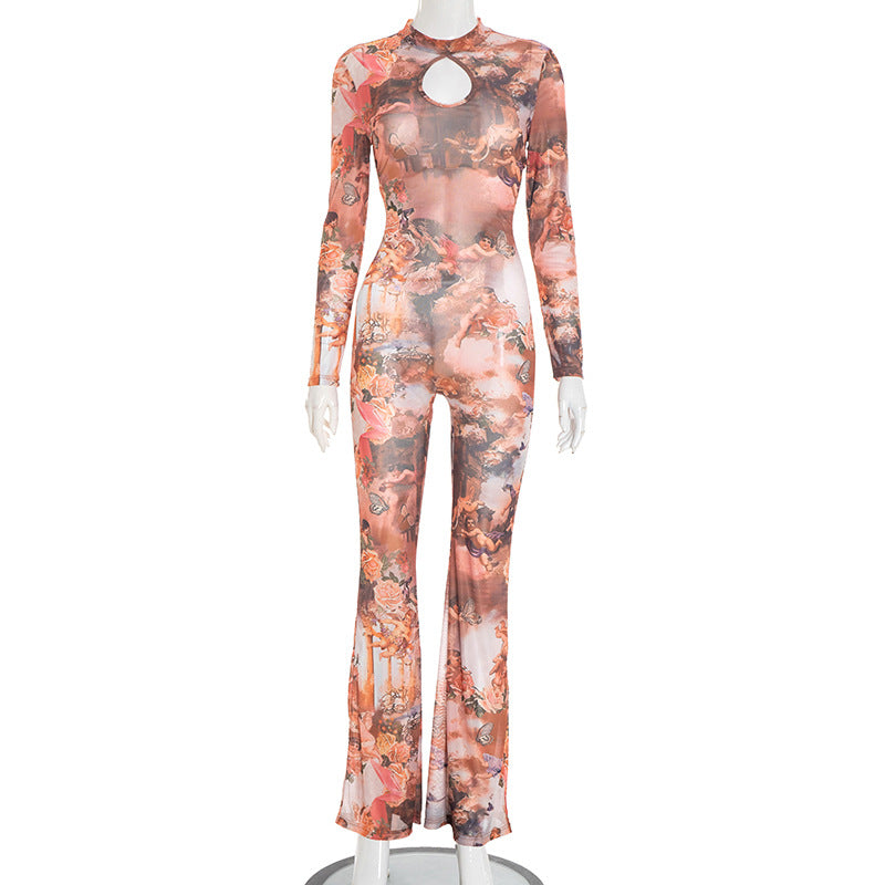 MB1090 Floral Angel Print Bodycon Jumpsuit