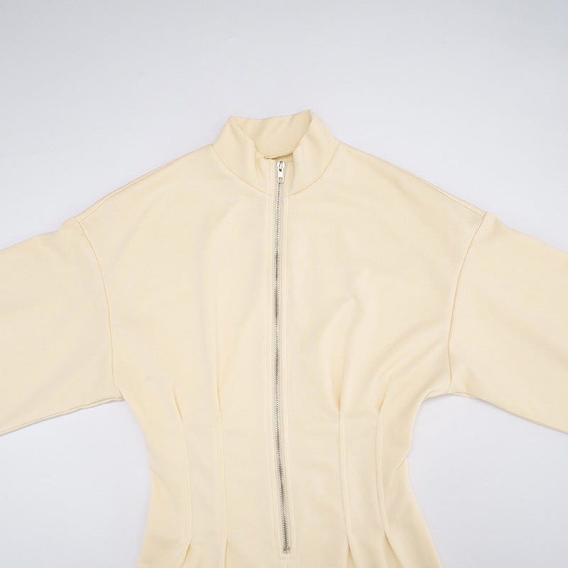 MB10107 Long Sleeve Stand Collar Waist-Cinched Hoodie Dress