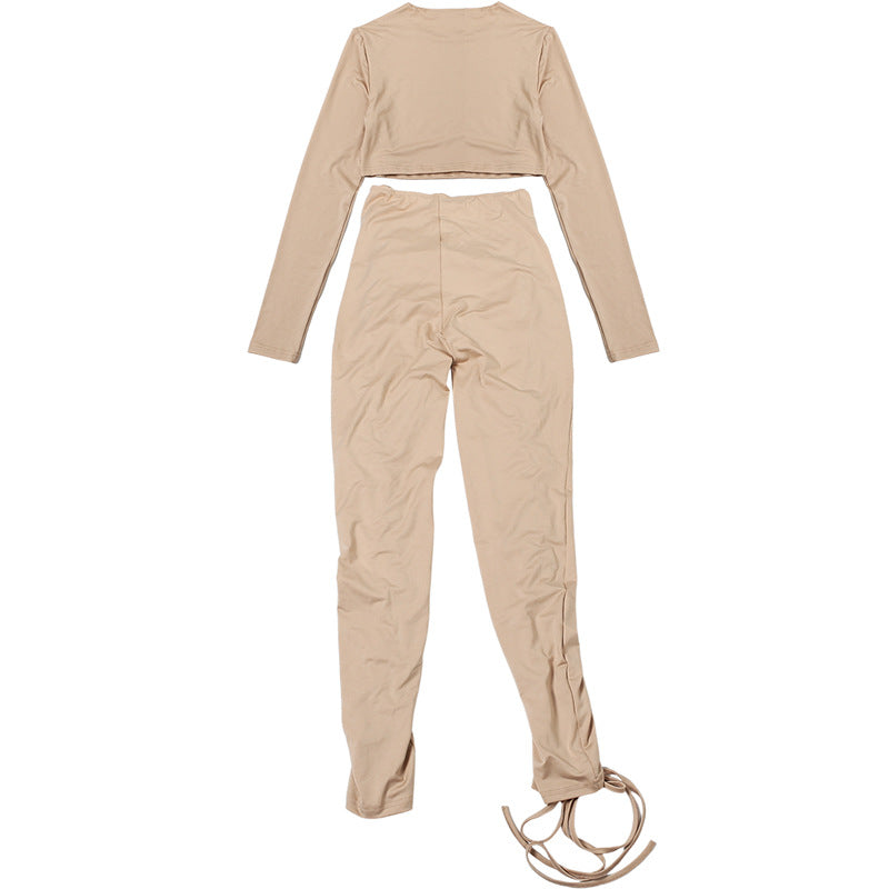 MB1810 Fitted Crop Top & Lace-Up Pants Two-Piece Outfit