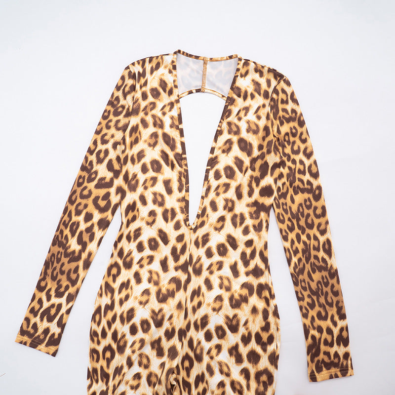 MB1098 Sexy Leopard Print Backless Bodycon Jumpsuit