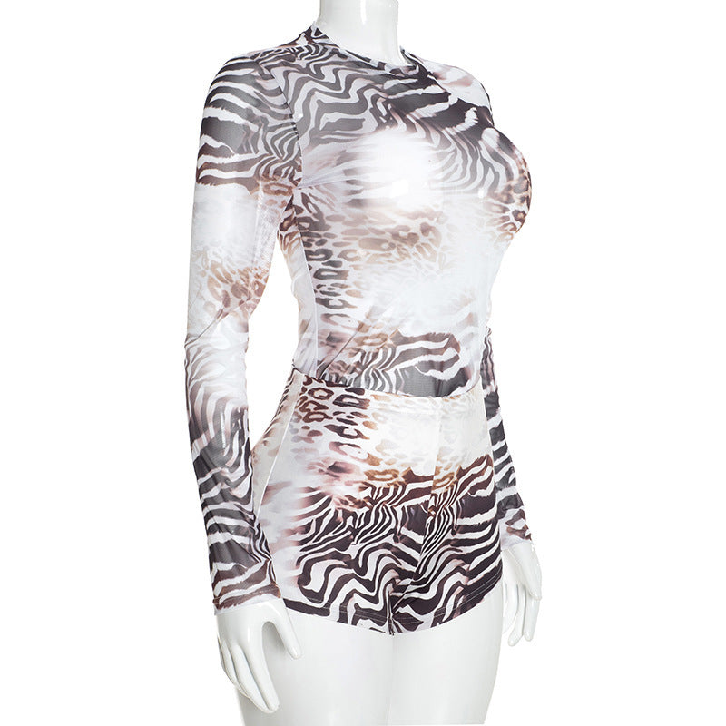 MB10190 Women Zebra‑Leopard Gradient Print 2‑Piece Outfit