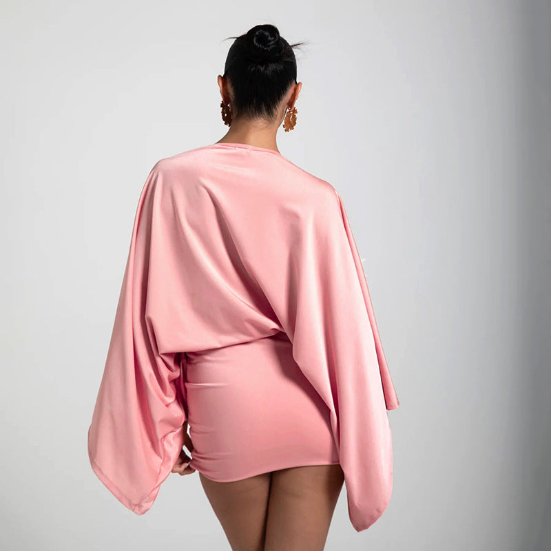MB1072 Batwing Sleeve V-Neck Bodycon Mini Dress