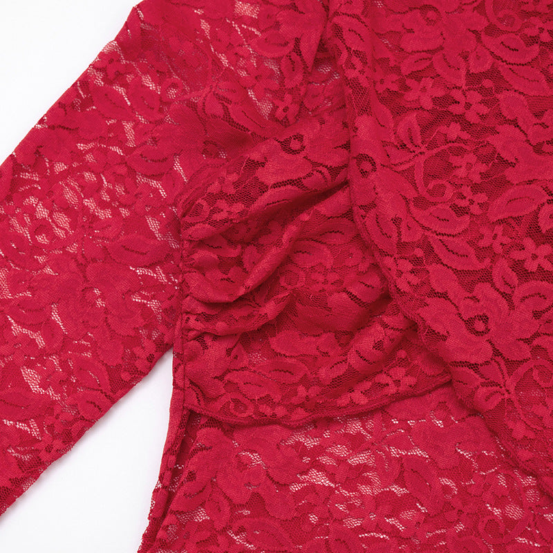 MB10117 Lace Sheer Bodycon Dress with Fur Cuff Detail