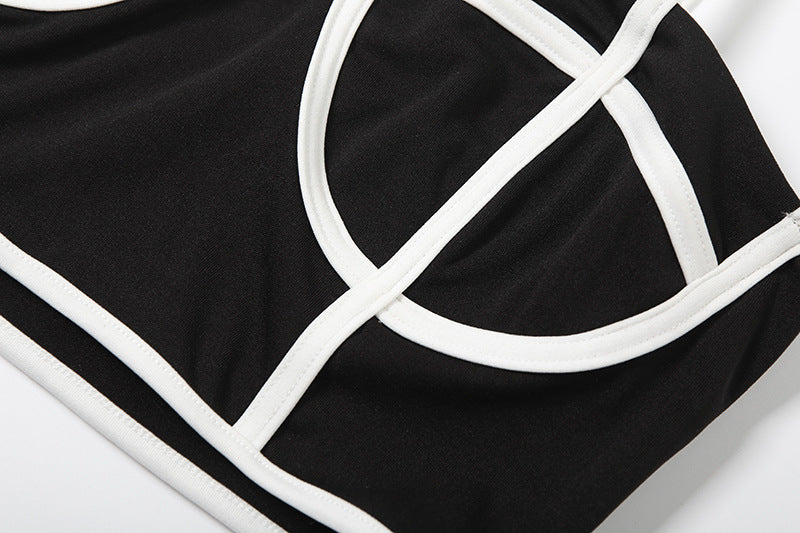 MB1803 Women's Cropped Jacket + Strappy Crop Top + High-Waisted Shorts Three-Piece Outfit