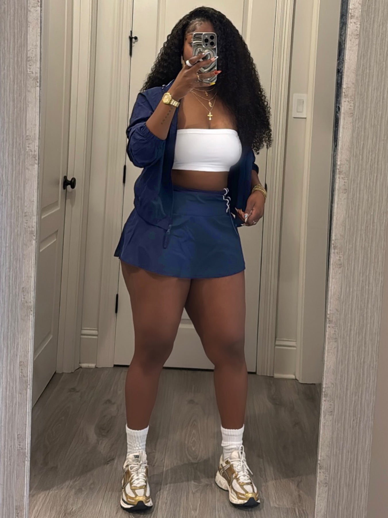 MB1728 Two Piece Tracksuit Set – Zip Up Crop Jacket & Lace Up Skort with Built-in Shorts