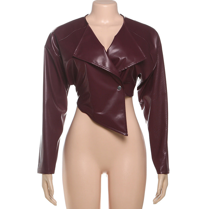 MB1131 PU Leather Cropped Blazer for Women