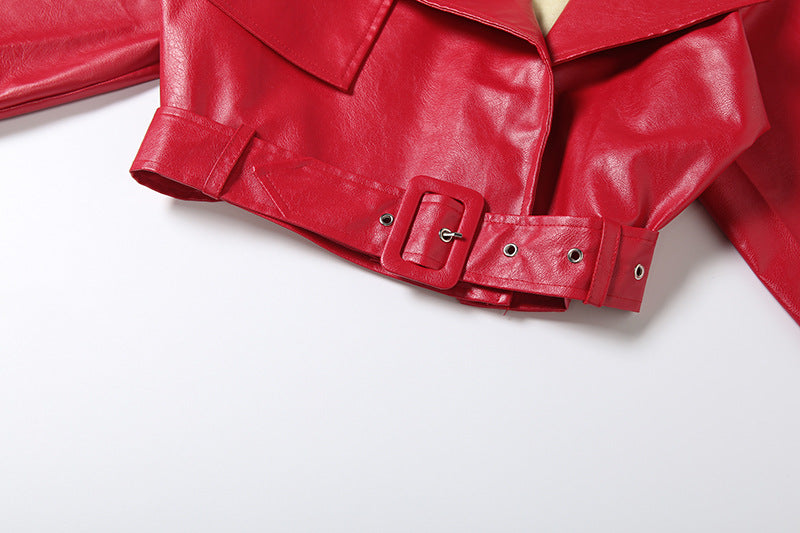 MB1528 Women's Faux Leather Low Neck Crop Jacket