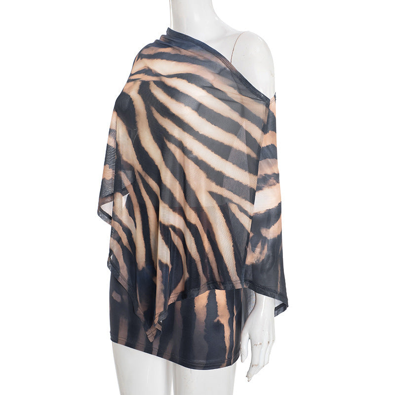 MB1458 Sheer Mesh Poncho Top & Bodycon Mini Skirt 2‑Piece Set
