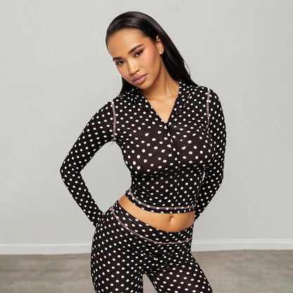 MB1036 Polka Dot Hoodie & Bodycon Pants Lounge Set