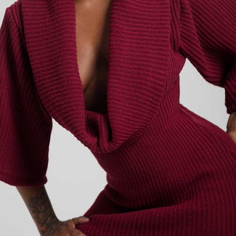 MB1075 Plunging Neckline Knit Mini Dress for Women