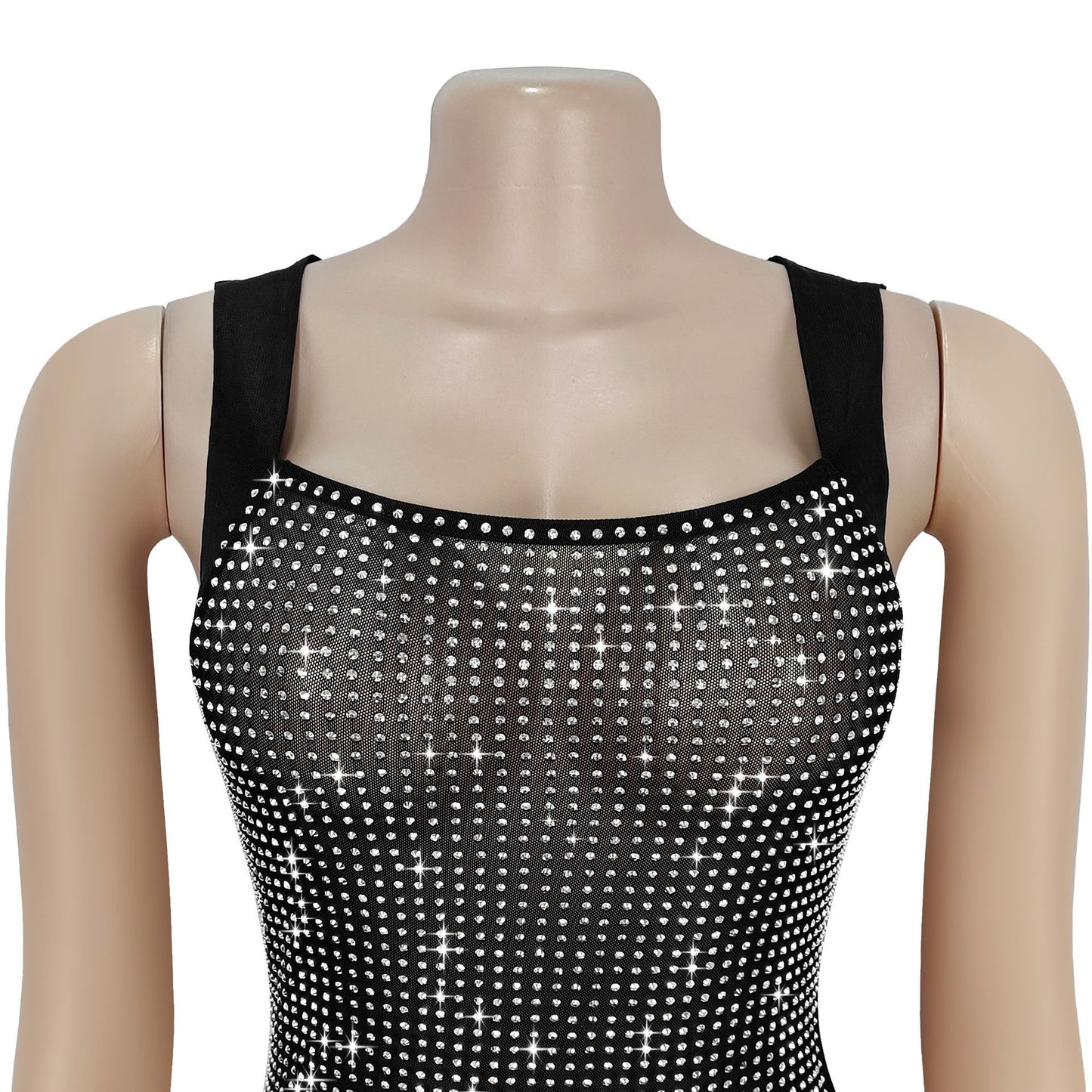 MB1605 Sheer Mesh Rhinestone Bodycon Maxi Dress