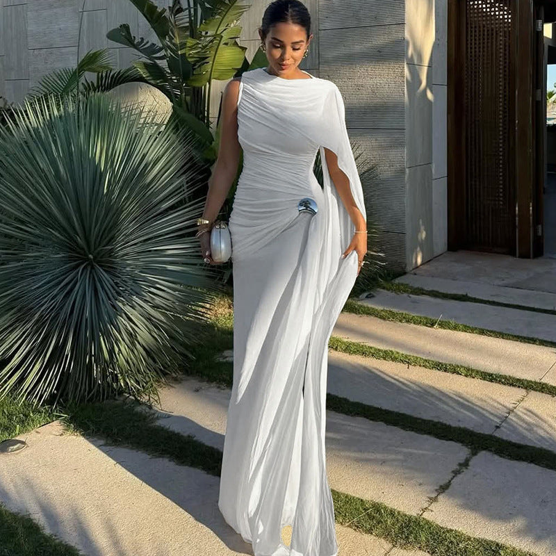 MB1155 Ruched Cape Maxi Dress for Women