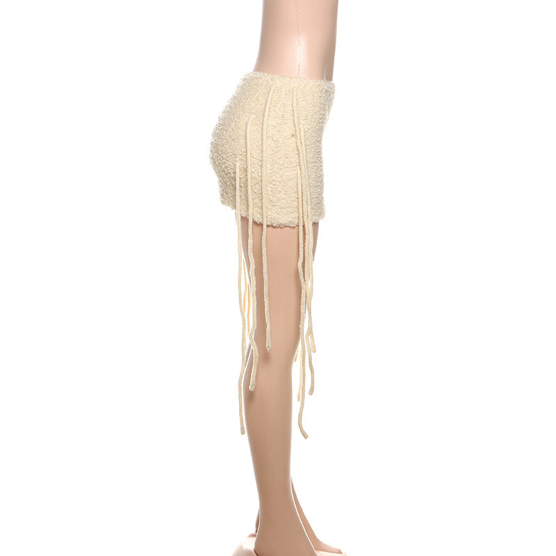 MB1504 Knit Fringe Bodycon Mini Skirt for Party