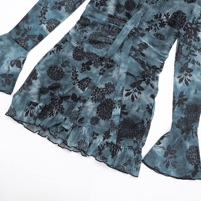 MB1084 Mesh Floral Print Mesh Dress for Women