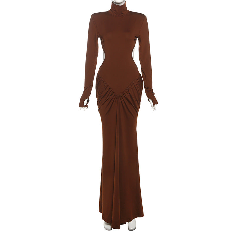 MB1132 High Neck Cutout Back Maxi Dress