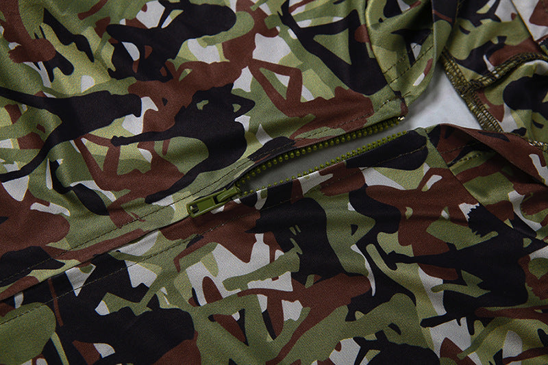 MB1165 Camouflage Print Hooded 2 Piece Outfit | Flare Pants & Zip-Up Tracksuit