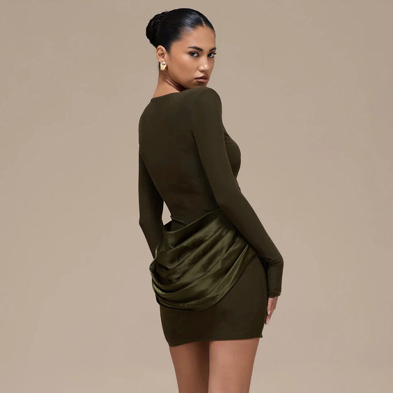 MB1418 Satin Ruched Waist Bodycon Mini Dress for Women