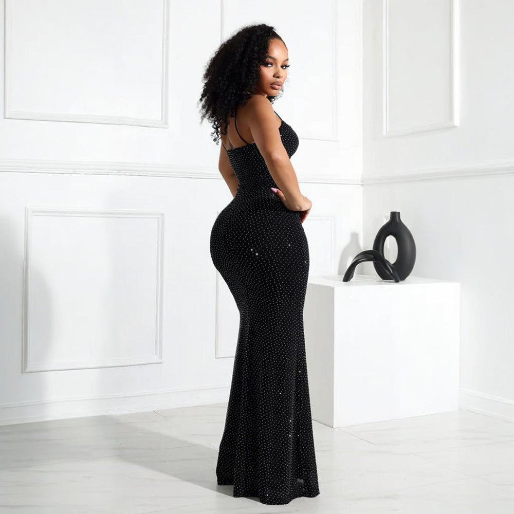 MB1225 Rhinestone Spaghetti Strap Bodycon Maxi Dress
