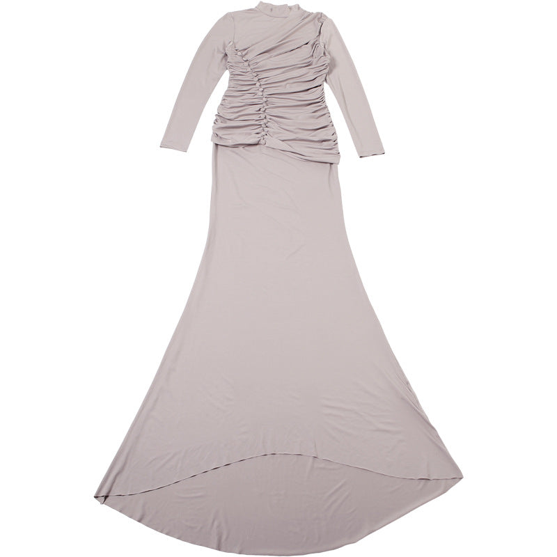 MB1127 Turtleneck Long Sleeve Ruched Mermaid Evening Gown