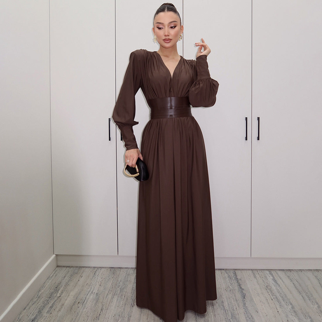 MB1124 Long Sleeve Maxi Dress with Belt