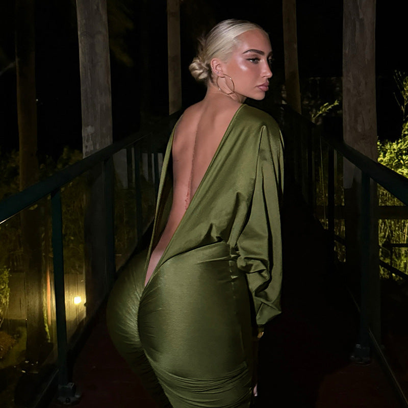 MB1405 Long Sleeve Backless Maxi Dress for Women