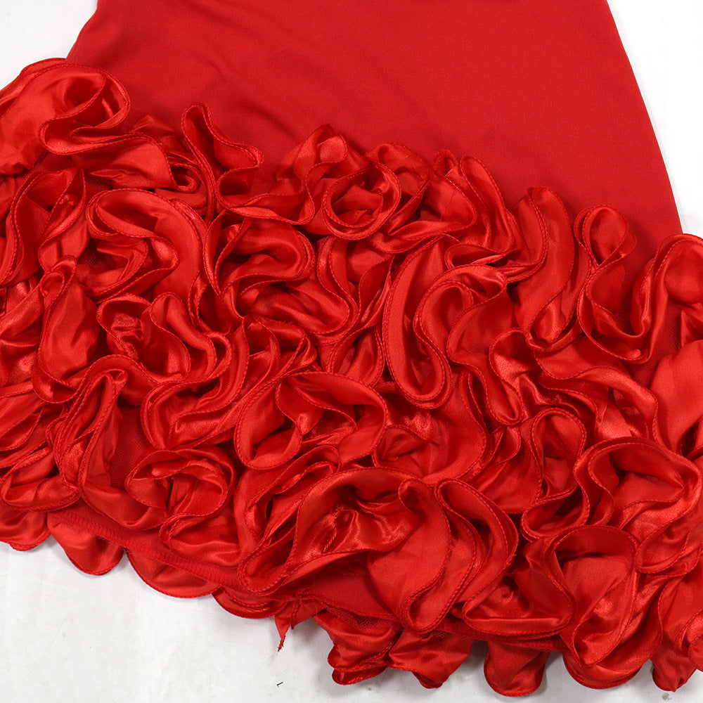 MB1213 Women's Deep V Ruffle Hem Mini Dress