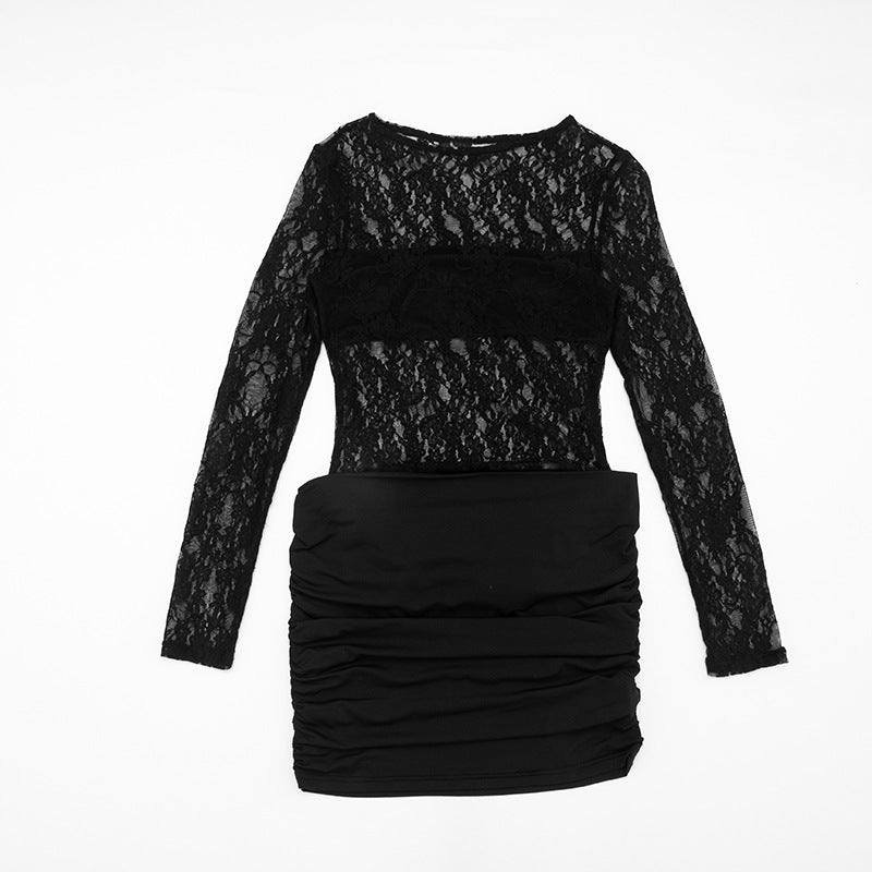 MB1430 Black Sheer Lace Bodycon Mini Dress