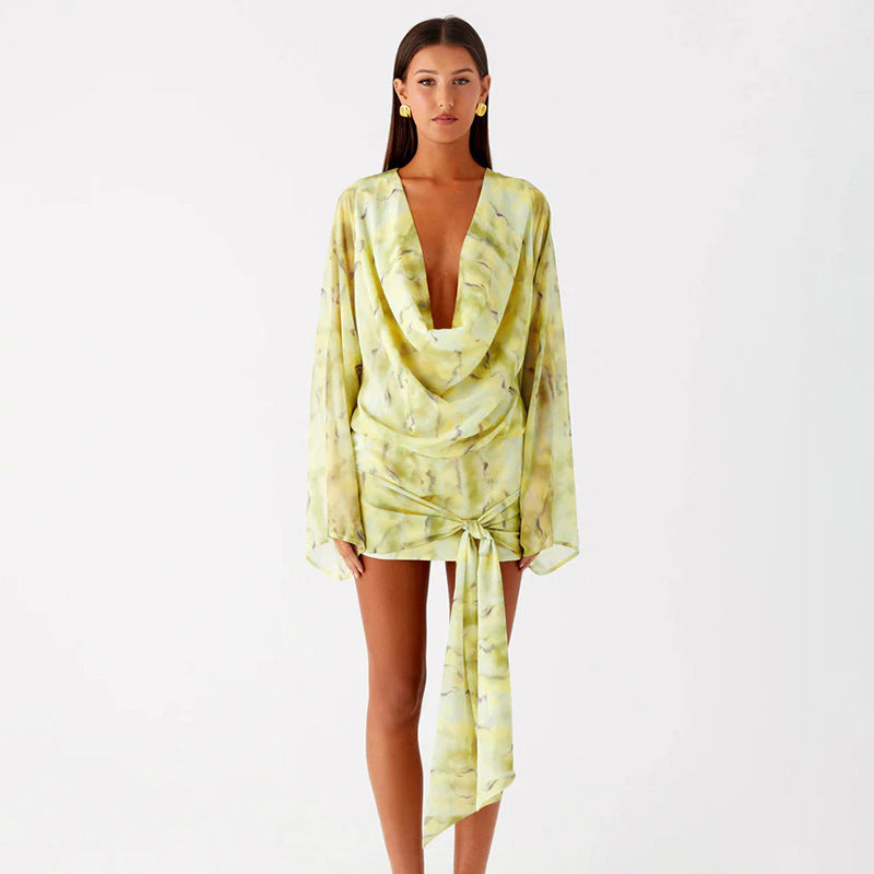 MB10115 Long Sleeve Wrap Mini Dress for Women